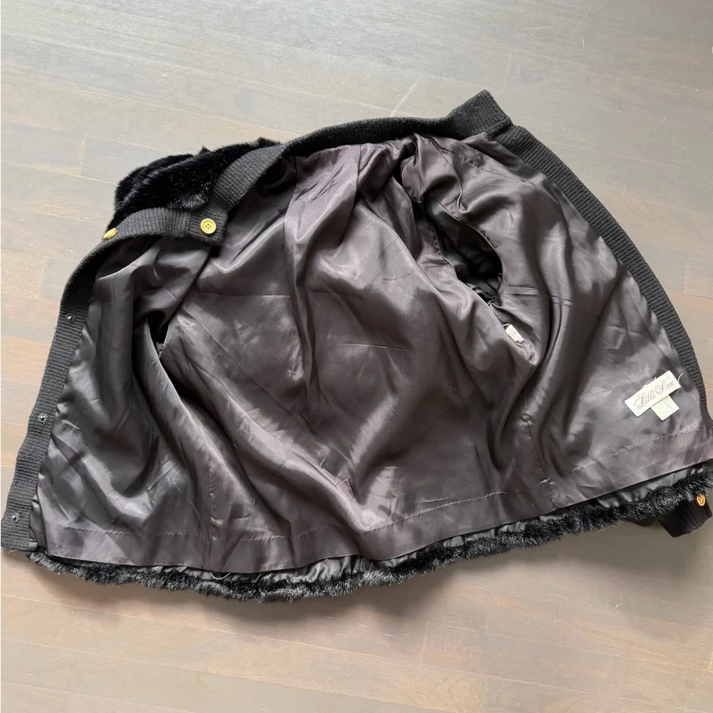 Lilli Ann vintage black faux fur bomber jacket luxurious